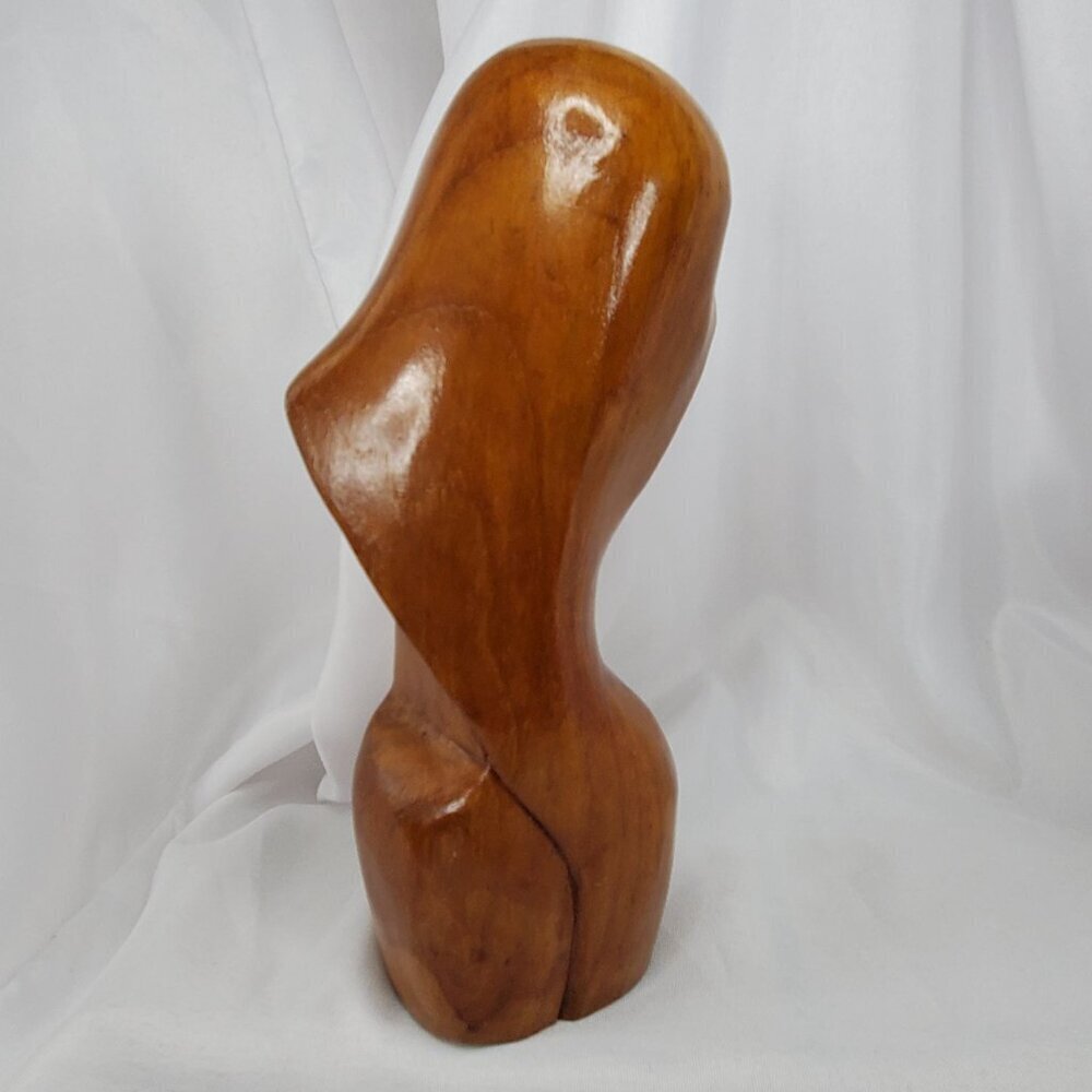 VTG Mid-Century Art Deco Carved Wood Women Female Bust Sculpture Handcrafted 8" - Picture 4 of 14